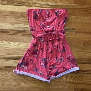 RED FLORAL ROMPER